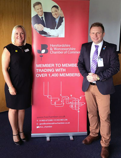 Sharon Smith, Chief Executive of Herefordshire & Worcestershire Chamber of Commerce pictured with Tom Wisniewski, After Brexit Support Managing Director